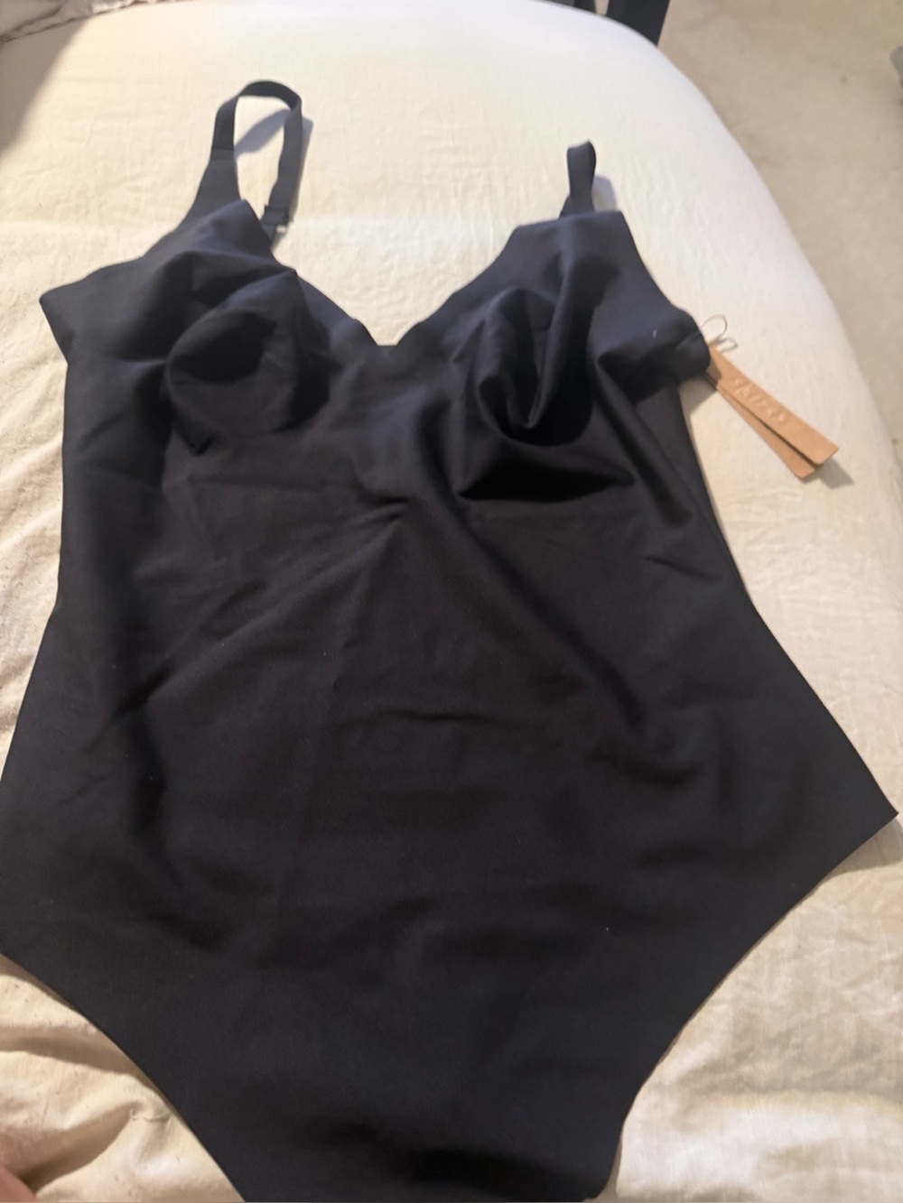 SKIMS Black V-Neck Seamless Bodysuit